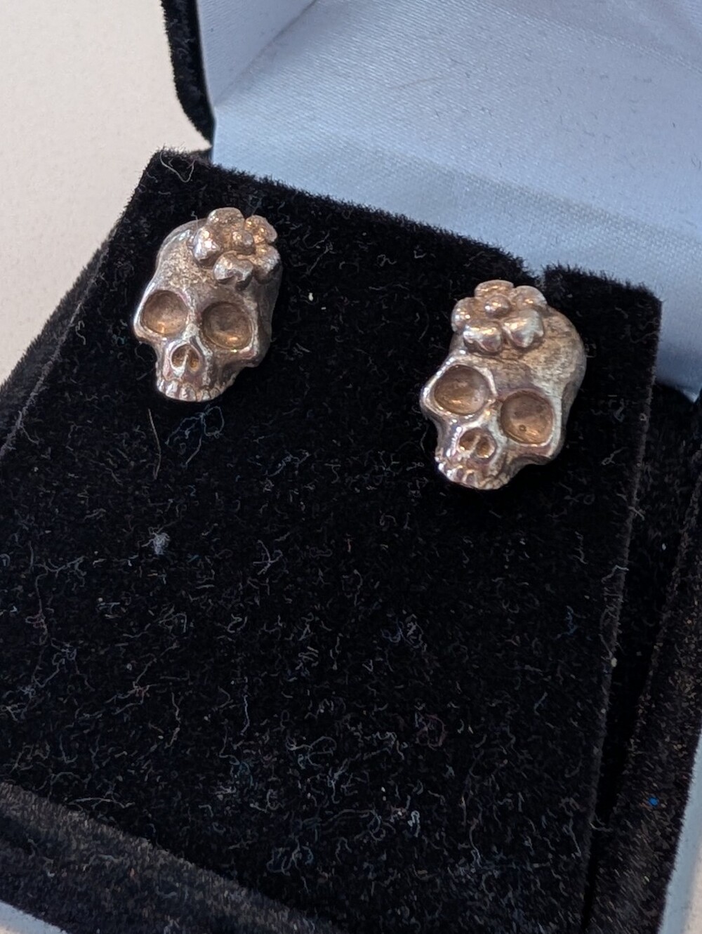 Sterling Silver Skull Earring Studs - Picture 5 of 6